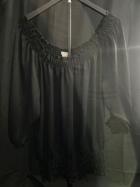 Covington Black Sheer Off-Shoulder Blouse